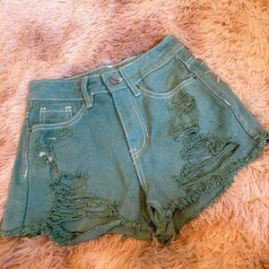 Custom-Dyed PACSUN Mom Shorts | Destroyed Raw Hem Teal Turquoise | Size 22